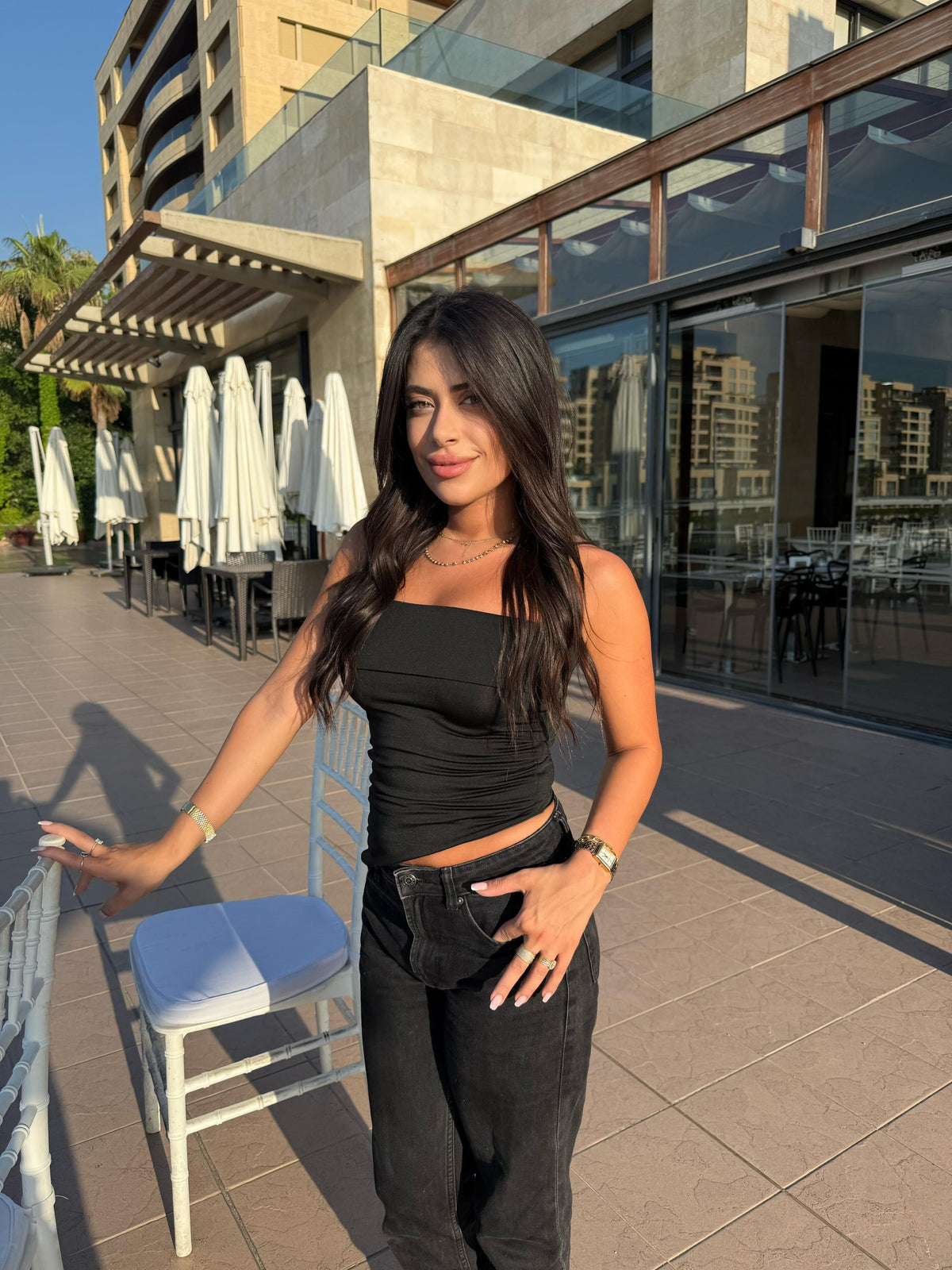 Asymmetrical Strapless Top